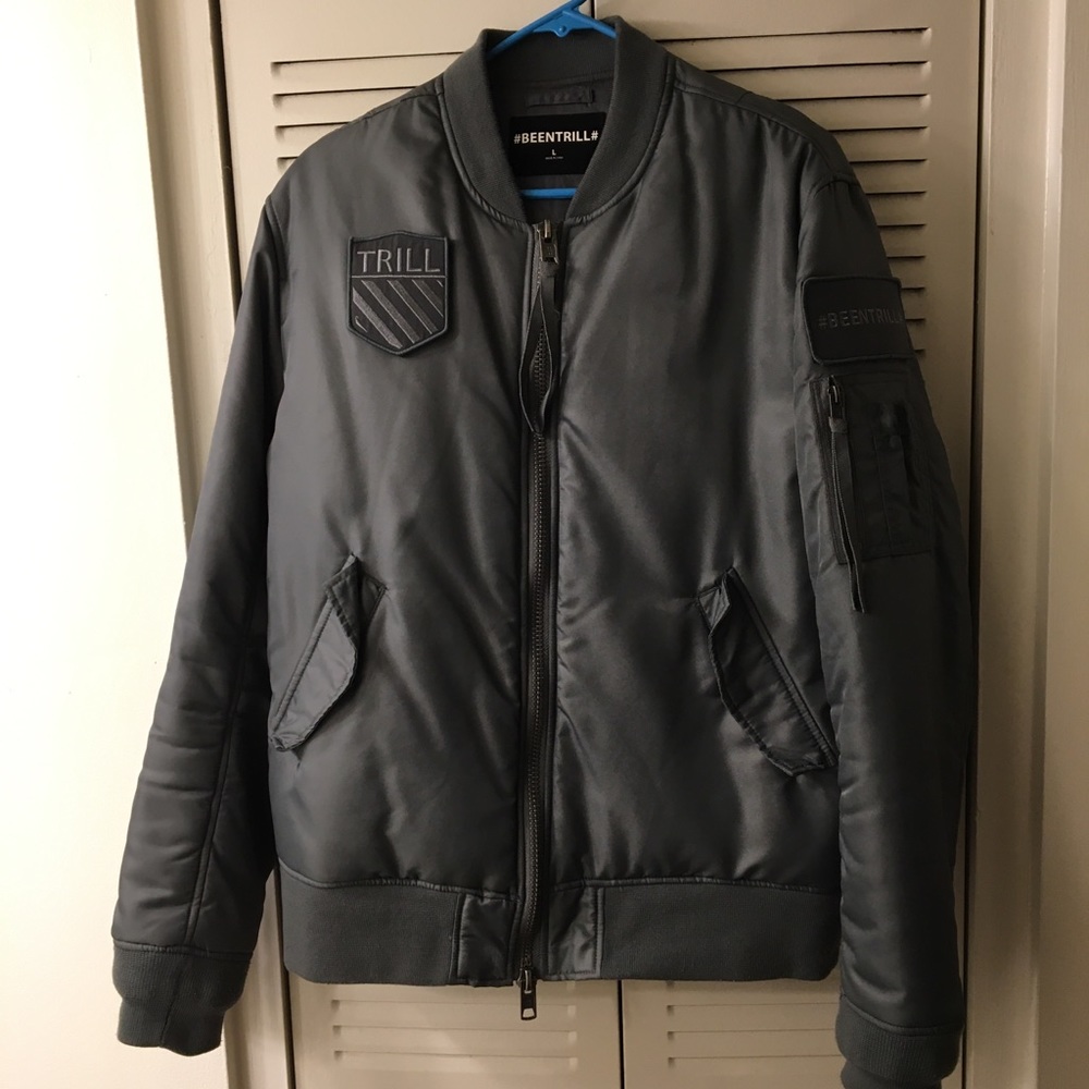 Men’s BeenTrill Bomber Jacket sz. L Gray